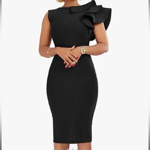 VASAUGE Women's Elegant Formal Bodycon Ruffle Sleeveless Midi